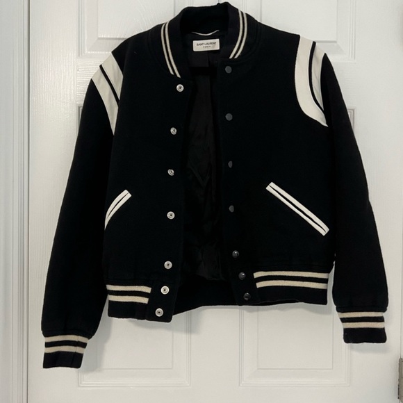 IVES SAINT LAURENT NWT Bomber Wool-blend Black & White jacket - Picture 7 of 10